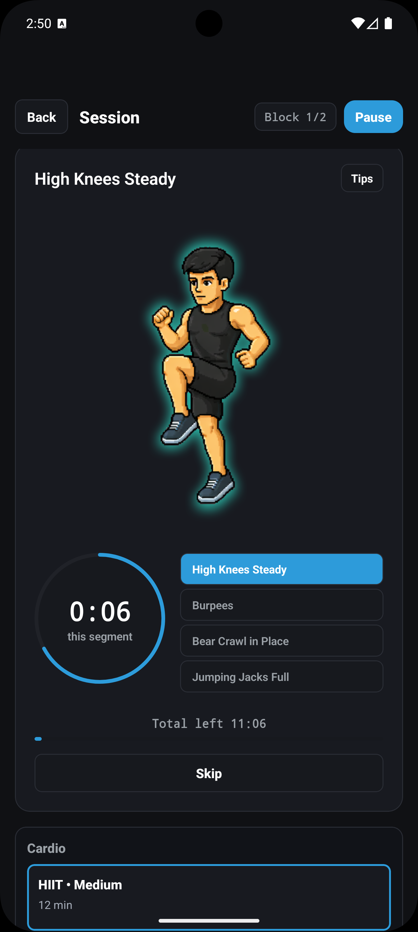 jact timed cardio session phone screenshot